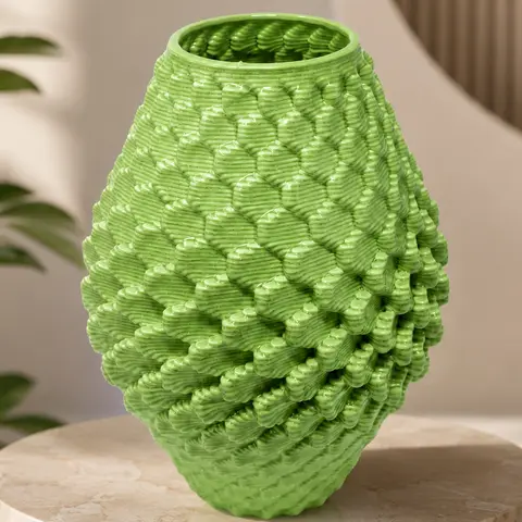 Jarrón decorativo con escamas verde — modelo STL para imprimir en 3D