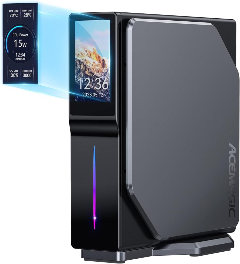 ACEMAGIC S1 Mini PC con LCD, Intel Alder Lake-ɴ95, 16GB DDR4 512GB M.2 NVMe SSD